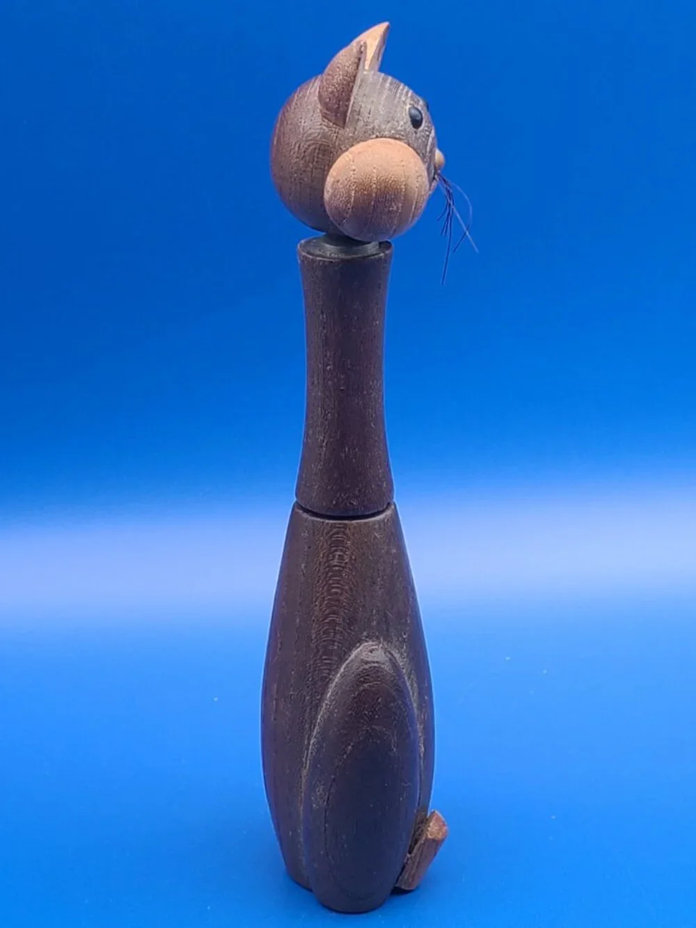 MCM Barware Wood Cheeky Cat Corkscrew plus Japan Miniature Cat AS IS